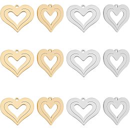 UNICRAFTALE 12Pcs 2 Colors Heart Pendants Ion Plating 201 Stainless Steel Heart Charms 1.4mm Hole Dangle Charms Earring Charms Bracelets Necklace Pendants For Jewelry Making Charms