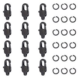 Unicraftale 12Pcs Ion Plating(IP) 304 Stainless Steel Lobster Claw Clasps, 20Pcs Open Jump Rings, Electrophoresis Black, 11x5.5x3mm, Hole: 1x1.5mm