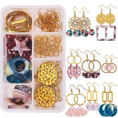 SUNNYCLUE DIY Earring Making, with Cellulose Acetate(Resin) Pendants, Tibetan Silver Alloy Links and Brass Earring Hooks, Mixed Color, 11x7x3cm
