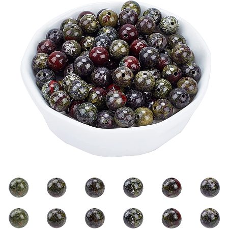ARRICRAFT Natural Dragon Blood Jasper Bead Strands, Round, 8mm, Hole: 1mm; about 46~48pcs/strand, 14.96 inches, 2strands/box
