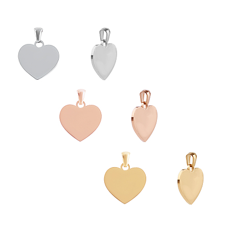 Unicraftale Stainless Steel Pendants, Stamping Blank Tag, Heart, Mixed Color, 25x20x5mm, Hole: 3x6mm; 3 colors, 2pcs/color, 6pcs/box