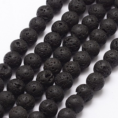 ARRICRAFT Natural Lava Rock Bead Strands, Round, 8~9mm, Hole: 2.5mm, about 46~49pcs/strand, 15