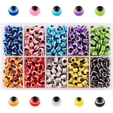 Round Evil Eye Resin Beads, Mixed Color, 8x7mm, Hole: 1.8~2mm, 550~650pcs/box