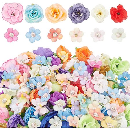 CHGCRAFT 200Pcs 16 Styles Flower Heads Small Silk Cloth Fake Rose Daisy Artificial Rose Head Flowers for Sewing Craft Wedding Engagement Anniversary Decoration