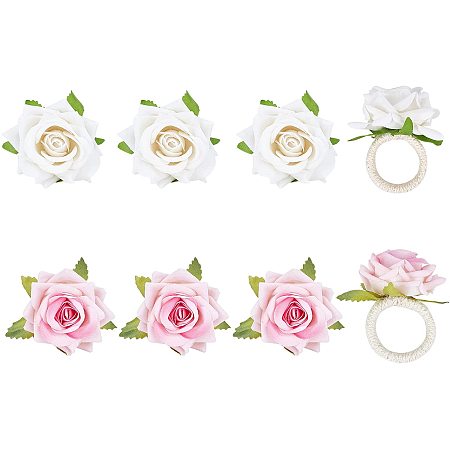SUPERFINDINGS 8Pcs 2 Colors Flower Napkin Rings Set Handicraft Flower Napkin Rings Napkin Ring Holder for Table Decoration Restaurant Daily Accessories