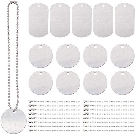 BENECREAT 40 Packs Mixed Round Stamping Blanks Aluminum Blanks and Shield Blank Pendants with 40pcs Ball Chains and Storage Box for Necklace Bracelet Dog Tags Making Engraving