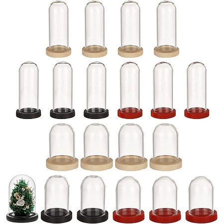 NBEADS 12 Pcs Mini Glass Dome, Eternal Flower Glass Dome Cloche Clear Glass Display Case with 3 Colors Wooden Base for Flower Plants Rocks Specimens Decorations Crafts, 1.1x0.7/1.9x0.7