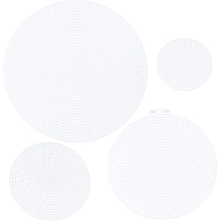 PandaHall Elite Canvas Mesh Sheets, 8pcs 4 Sizes 3/4.5/6.1/7.8 Inch Clear Plastic Round Stitching Canvas Shape Sheets DIY Canvas Shape for Stitch Embroidery Needlepoint Knit Craft Crochet Project