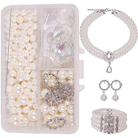 SUNNYCLUE 1 Box DIY 3 Layers Simulated Pearl Jewelry Making Starter Kit Chandelier Charm Necklace Bracelet Earrings Making Supplies for Adults Style 1