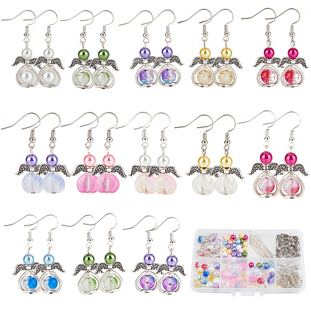 SUNNYCLUE DIY Fairy Dangle Earring Making Kit, Including Glass Pearl Round Beads, Wing & Heart Alloy Bead Frame, Brass Earring Hooks, Mixed Color, 238Pcs/box