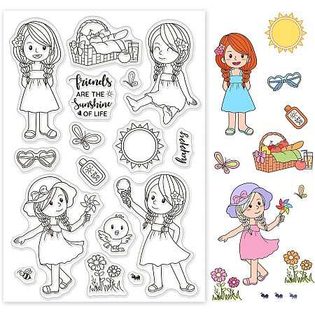 PandaHall Elite Women Pattern Clear Stamps, Women/Birds/Flower/Bee/Sun/Butterfly Transparent Rubber Stamps for Scrapbooking Stamps Card Making Decoration Photo Card Album Crafting Supplies