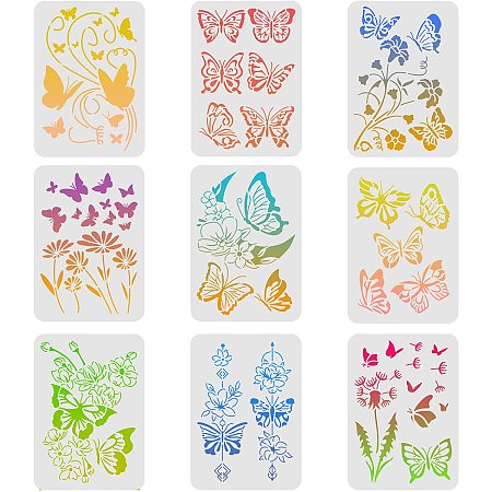 FINGERINSPIRE 9Pcs Butterfly Painting Stencils 11.6x8.3 inch Dandelion Flowers Stencil Butterfly Reusable Mylar Template Stencils for Painting on Wood Wall Home Decor DIY Crafts