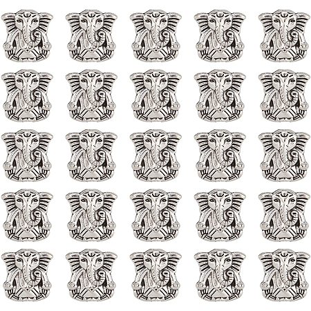 CHGCRAFT 100Pcs Antique Silver Metal Lucky Elephant Spacer Charm Beads Tibetan Detailed Carved Animal Beads for DIY Jewelry Craft Making