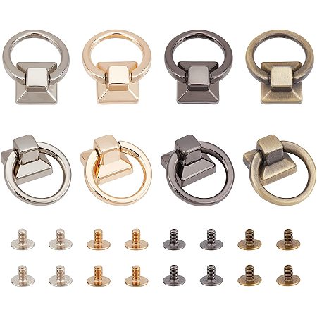 WADORN 8 Sets Rotatable Ball Post Head Buttons with O Ring, 4 Colors Screwback Studs Metal Ring for Backpack Leather Craft Stud Rivets Purse Chain Connector Clip Clasp for DIY Bag Making Hardware