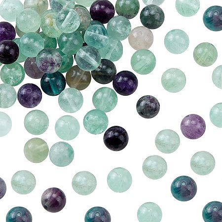 OLYCRAFT 92pcs 8mm Natural Fluorite Beads Grade AB Energy Beads Round Loose Gemstone Beads Assortments Supplies Accessories Energy Stones for Bracelet Necklace Jewelry Making