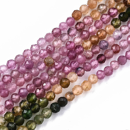 Honeyhandy Gradient Style Natural Tourmaline Strands, Faceted, Round, 2.5mm, Hole: 0.5mm, about 181pcs/strand, 15.55 inch(39.5cm)