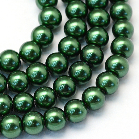 Baking Painted Pearlized Glass Pearl Round Bead Strands, Dark Green, 4~5mm, Hole: 1mm; about 210pcs/strand, 31.4 inches
