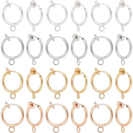 PandaHall Elite 40pcs Clip on Earring Converters 4 Colors Non-Pierced Earring Components Findings 0.5 Inch Brass Dangle Earring Clip with Easy Open Loop for Non-Pierced Ears DIY Earring Making