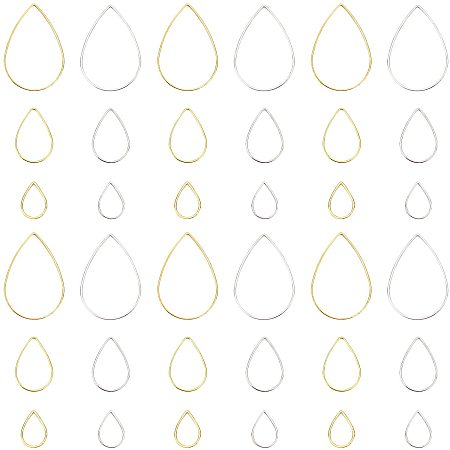 SUNNYCLUE 1 Box 180Pcs 3 Sizes Teardrop Linking Rings Earrings Beading Hoop Brass Metal Open Bezels Frame Charms for Earring Findings Crafts Jewelry Making Supplies, Golden Silver