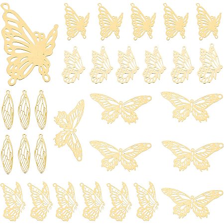 SUNNYCLUE 1 Box 30pcs 5 Style Butterfly Wing Pendant Links Charms Butterfly Metal Frame Pendants for DIY Bracelet Necklace Earring Jewelry Findings