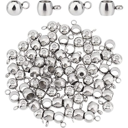DICOSMETIC 80Pcs 2 Styles Hanger Links Connector Beads Stainless Steel Round Bail Beads 9mm Hole Spacer Beads European Bead Metal Carrier Beads for Bracelet Necklace Jewelry Making
