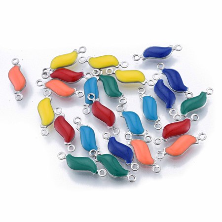Honeyhandy 304 Stainless Steel Enamel Connector Charms, Stainless Steel Color, Leaf, Mixed Color, 16x5x2mm, Hole: 1.2mm