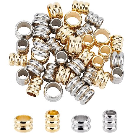 UNICRAFTALE 40pcs 2 Colors Grooved Column Spacer Beads 304 Stainless Steel Beads 3.3/5mm Hole Metal Beads for DIY Jewelry Making
