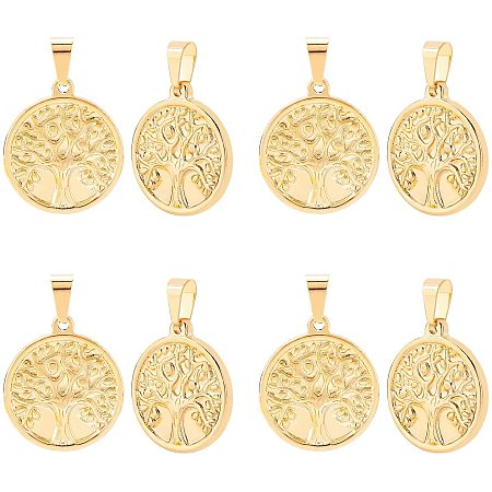 UNICRAFTALE 10pcs Flat Round with Tree Pendants Stainless Steel Charms Tree of Life Charm Metal Hollow Charms for DIY Necklace Jewelry Making 8x4.5mm Hole