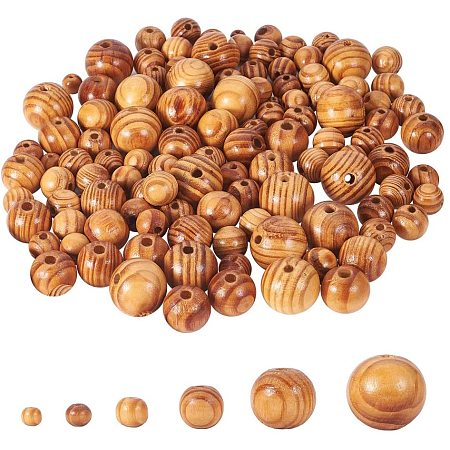 PandaHall Elite 520pcs Wood Beads Round Wooden Beads for Crafts Mixed Size for Jewelry Making Natural Wood Beads Bulk for Hair DIY Bracelet and Necklace