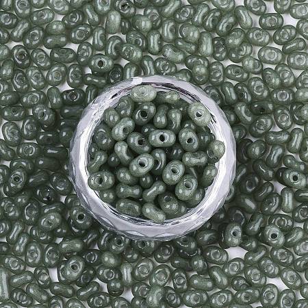 FGB Glass Seed Beads, Czech Glass Beads, Imitation Jade Peanut Beads, Dark Sea Green, 6x3mm, Hole: 1.2mm, about 95pcs/10g