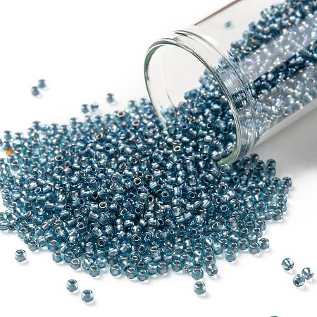 TOHO Round Seed Beads, Japanese Seed Beads, (275) Inside Color AB Crystal/Teal Lined, 11/0, 2.2mm, Hole: 0.8mm, about 1110pcs/10g
