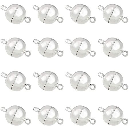 Brass Magnetic Clasps, Round, Silver, 16x10mm, Hole: 1.2mm, 50sets/box
