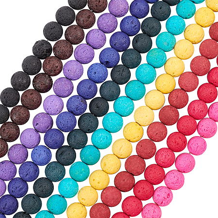 Olycraft Natural Lava Beads Strands, Dyed, Round, Mixed Color, 8~8.5mm, Hole: 1mm; about 47pcs/strand, 14.96 inches(38cm); 10strands/set