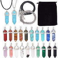 SUNNYCLUE 20 Colors Bullet Shape Gemstone Pendants Hexagonal Chakra Crystal Charms Healing Gemstone Pendant Bulk with Waxed Cotton Cord for Adults DIY Choker Necklace Jewelry Making Crafts