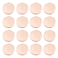PANDAHALL ELITE Vacuum Plating 304 Stainless Steel Charms, Stamping Blank Tag Pendant, Flat Round, Rose Gold, 15x1mm, Hole: 1mm, 30pcs/box