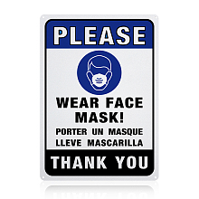 Globleland UV Protected & Waterproof Aluminum Warning Signs, Please Wear Face Mask Sign, Blue, 350x250x1mm, Hole: 4mm