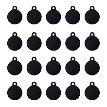 SUNNYCLUE Aluminum Pendants, Stamping Blank Tag, Flat Round, Black, 31x25x1mm, Hole: 3mm