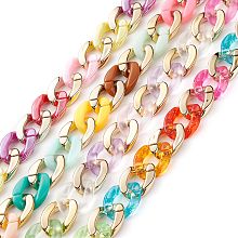 Arricraft Handmade Acrylic & CCB Plastic Curb Chains, Twisted Chains, with Glitter Powder, Colorful, Links: 22.5x16x5mm, about 39.37 inch(1m)/strand