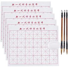 PandaHall Elite 14pcs No Ink Chinese Calligraphy Set Chinese Calligraphy for Beginners Professionals Gridded Water Writing Magic Cloth 3pcs Traditional Calligraphy Brushes and Water Dish 13x17inch