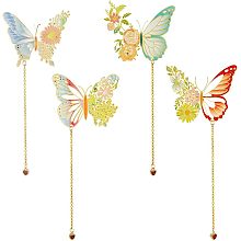 4Pcs Brass Butterfly Bookmarks Hollow Out Flower Bookmarks Cute Funny Metal Bookmark Animal Bookmark with Micro Pave Cubic Zirconia Pendant for Office Book Teacher Appreciation Readers