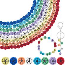 PandaHall Elite About 320pcs Football Beads, 8 Colors Sport Beads Flat Round Soccer Beads Charms Colorful Polymer Clay Bead Jewelry Making Beads for Bracelet Necklace and Craft Making, 8~9x4~5mm