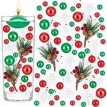 BENECREAT 147 PCS Christmas Vase Filler Pearls, Candle Filler with Faux Pine Needles, Resin Cabochon Snowflakes for Christmas Home Table Party Wedding Festive Decoration