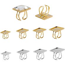 DICOSMETIC 4 Sizes DIY Ring Settings 2 Colors Cuff Pad Ring Settings 8Pcs 10/16/18/20mm Square Blank Bezel Cabochon Settings with 8Pcs Glass Cabochons 1/4 Blank Finger Ring for Jewelry Ring Making