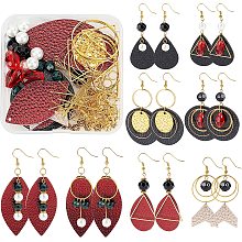 SUNNYCLUE 1 Box DIY Make 8 Pairs Leather Geometric Earring Making Kit Including PU Flat Round Teardrop Leaf Charms Geometry Links Connectors Spacer Beads for Adults Women Earring Making