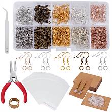 Honeyhandy DIY Earring Making Finding Kit, Including Iron Jump Rings & Earring Hooks, Plastic Ear Nuts, Cardboard Paper, OPP Cellophane Bags, Brass Rings, Pliers, Mixed Color, 1153Pcs/set