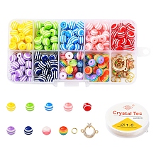 Honeyhandy 225Pcs Round Resin Beads, Alloy Links, Star & Cat Alloy Enamel Pendants, Elastic Stretch Thread and Iron Jump Rings, for DIY Jewelry Making Kits, Mixed Color, Beads: 225pcs/set