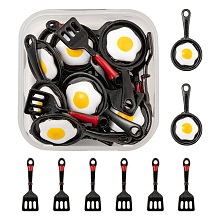 Arricraft 20Pcs 2 Style Spray Painted Alloy Enamel Pendants, Spatula & Pan with Egg, Black, 24~28x7.5~14x3~4mm, Hole: 1.5~1.8mm, 10pcs/style