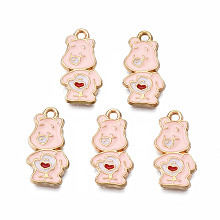 Honeyhandy Rack Plating Alloy Enamel Pendants, Cadmium Free & Nickel Free & Lead Free, Bear with Red Heart, Pink, 18x9.2x1.5mm, Hole: 1.4mm