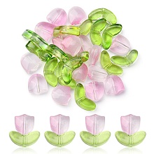 Honeyhandy 30Pcs 2 Style Transparent Glass Beads, Tulip & Leaf, Mixed Color, 8.5~14x6.5~9x4~5mm, Hole: 1mm, 15Pcs/style