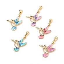 Honeyhandy Brass Enamel Hummingbird Pendant Decorations, Lobster Clasp Charms, Clip-on Charms, Micro Pave Clear Cubic Zirconia, for Keychain, Purse, Backpack Ornament, Stitch Marker, Mixed Color, 50mm